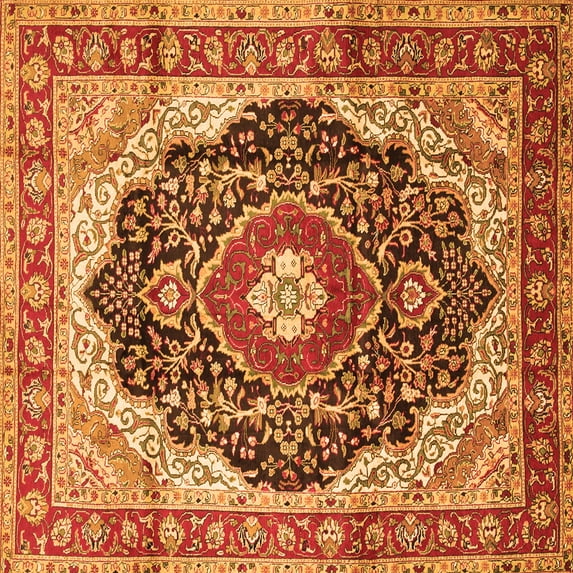 Ahgly Company Indoor Square Medallion Orange Traditional Area Rugs, 6' Square