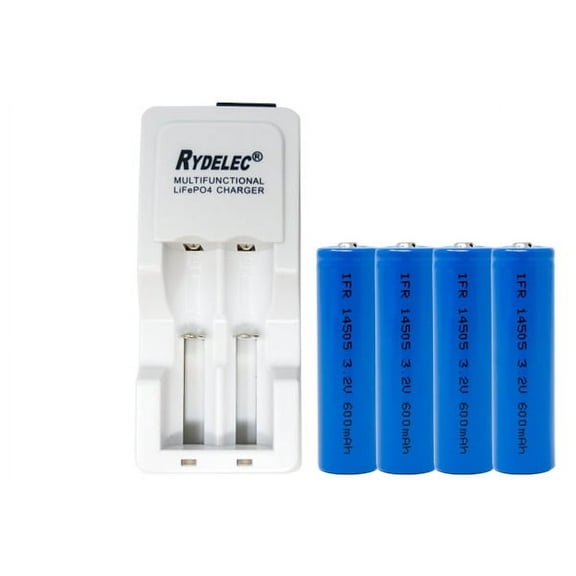 Lithium Phosphate Charger   4 x AA 3.2 Volt 600 mAh LiFePO4 14500 Batteries (14mm x 50mm)