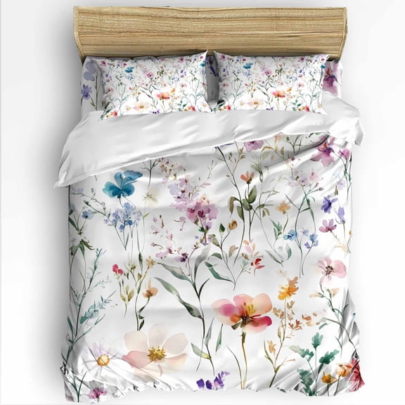 Watercolor Flowers Queen Size Comforter Set, Spring Floral Garden Soft Bedding for All Seasons, 4 Pcs Bed Set with 1Comforter (90"x92") ,1 Sheet(94"x116"), 2 Pillowcases (19"x29")