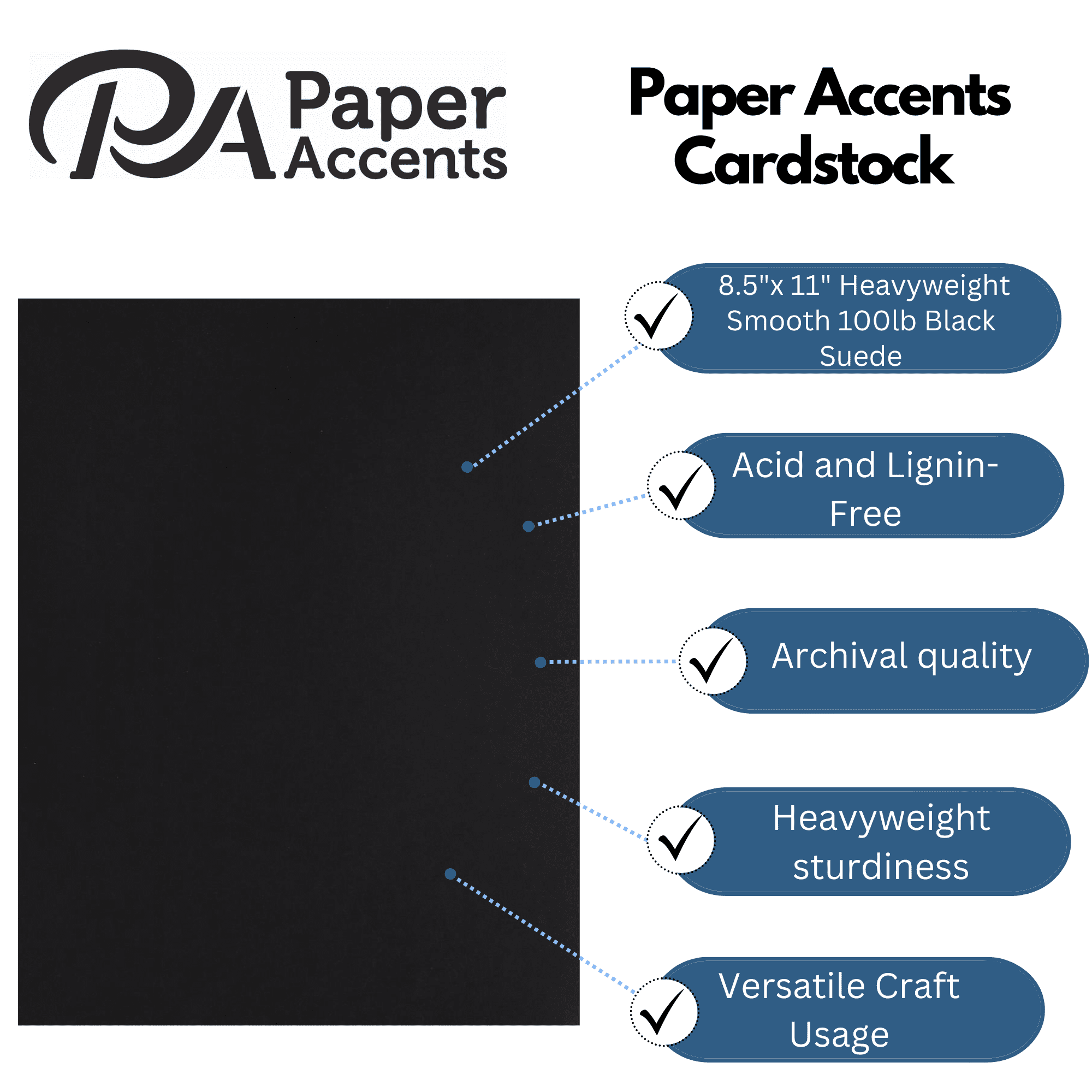 PA Paper Accents Heavyweight Smooth Cardstock 8.5" x 11" Black Suede, 100lb colored cardstock paper for card making, scrapbooking, printing, quilling and crafts, 25 piece pack