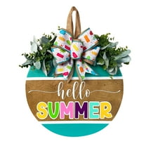ionze Home Decor Colorful Welcome Door Sign Hello Summer Door Hanger Round Front Door Wreath Front Door Farmhouse with Wreath Bow Spring Wreaths for Front Door Outside Hanger Decor Home Accessories