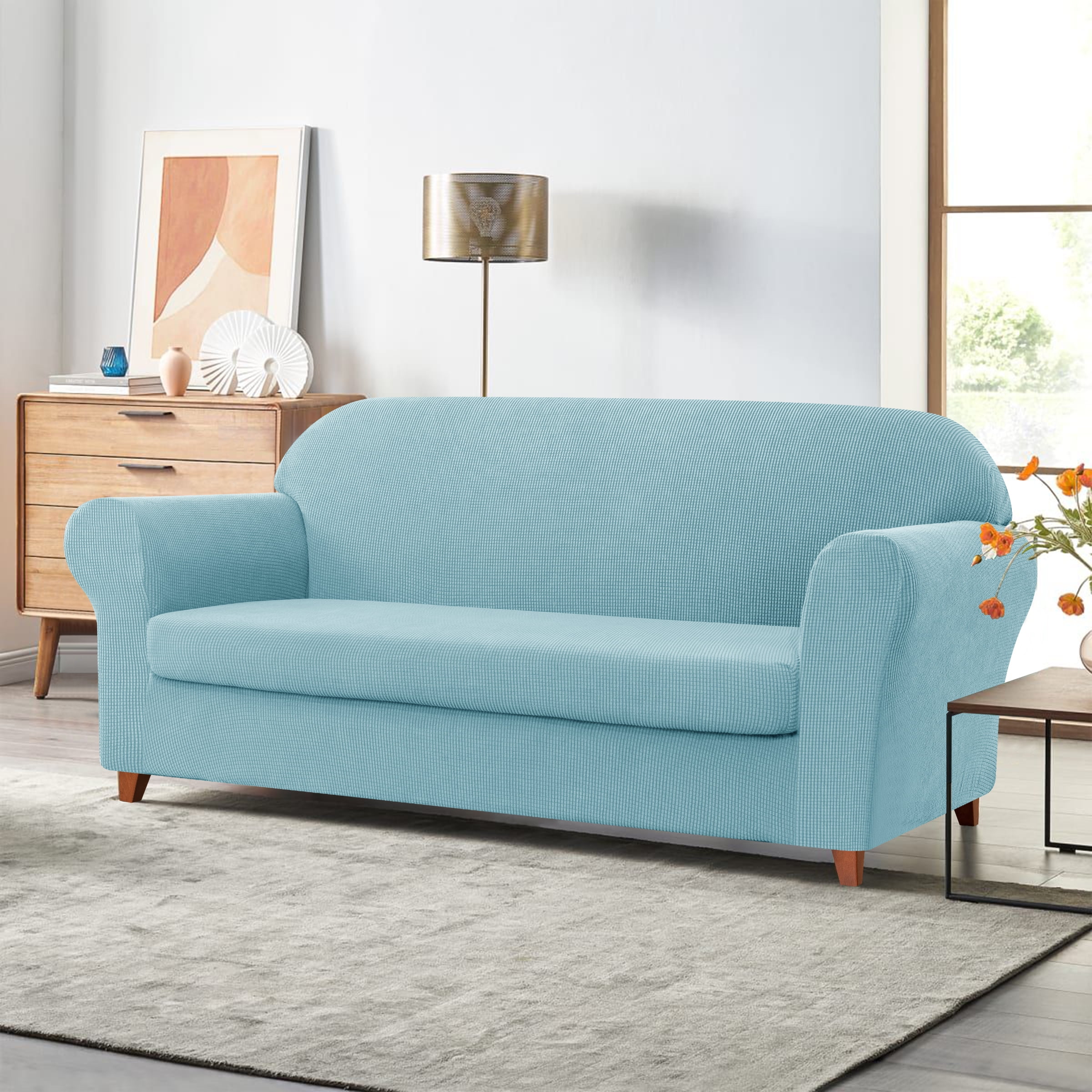 Subrtex Sofa Cover 1 Piece Slipcover with extra Stretch Cushion Seat Cover, Sofa, Steel Blue