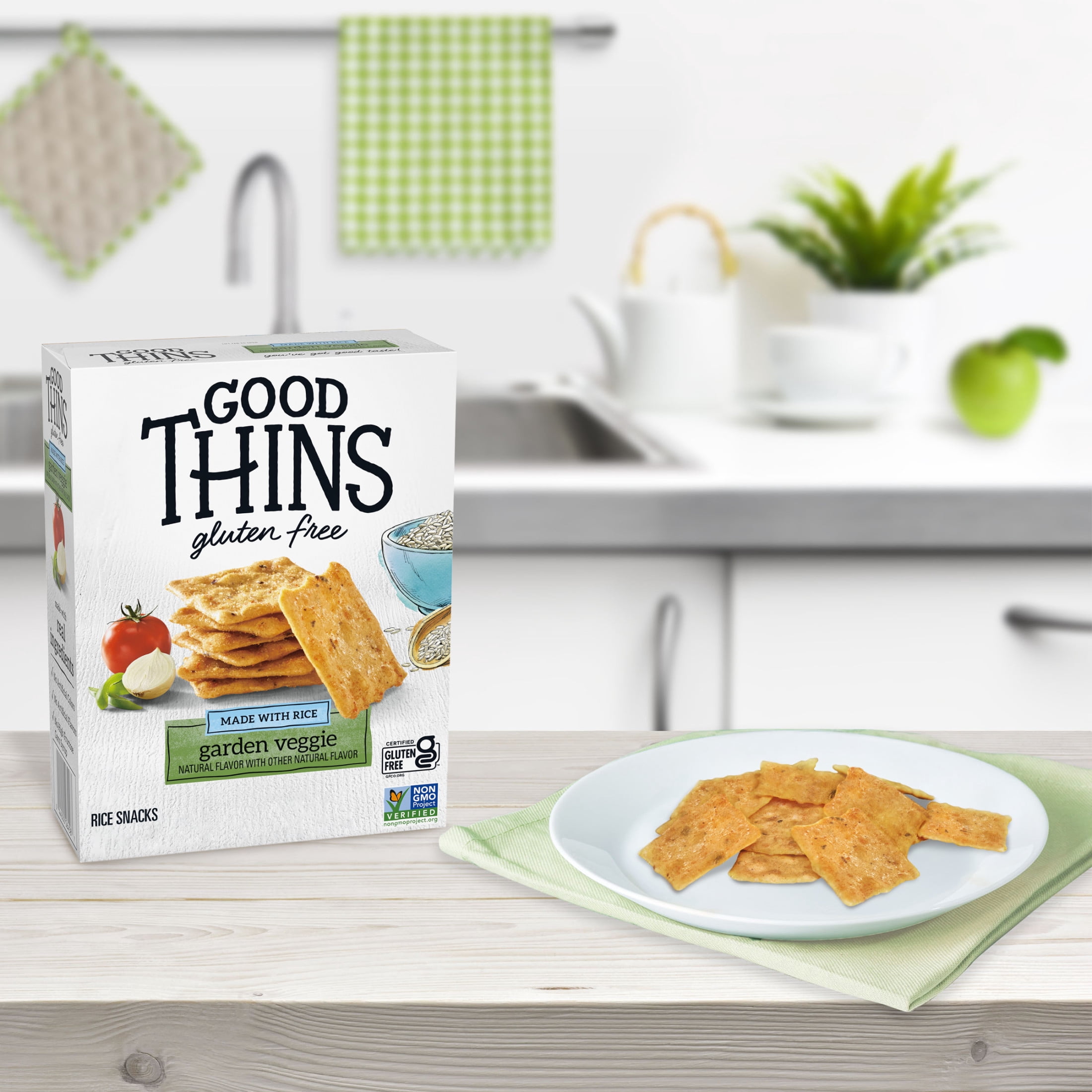 (3 pack) GOOD THINS Garden Veggie Rice Snacks Gluten Free Crackers, Snack Crackers, 3.5 oz