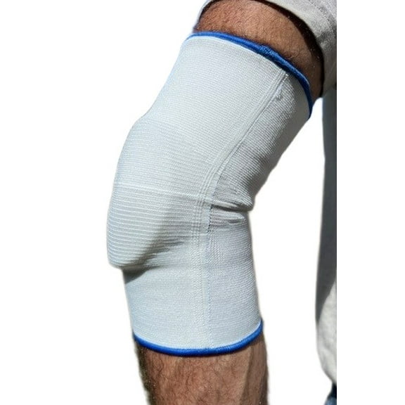 Alpha Medical Visco-Elastic Padded Elbow Support Brace (Small White w/ Blue Trim)