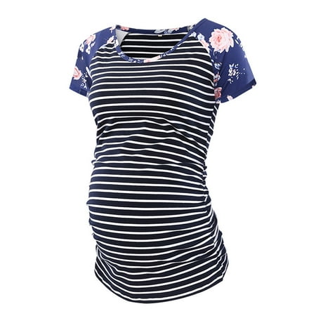 

Jchiup Women s Short Sleeve Ruched Maternity Shirts Floral T Shirt Top