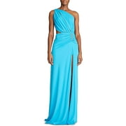 Halston Womens Ivanna Ruched Cut-Out Evening Dress