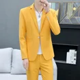 thumbnail image 2 of Chaqueta de traje corta de un solo pecho para hombre, abrigo amarillo corto, blazer para hombre, diseño de lujo vintage, clásico, de alta calidad, original, 2 of 5