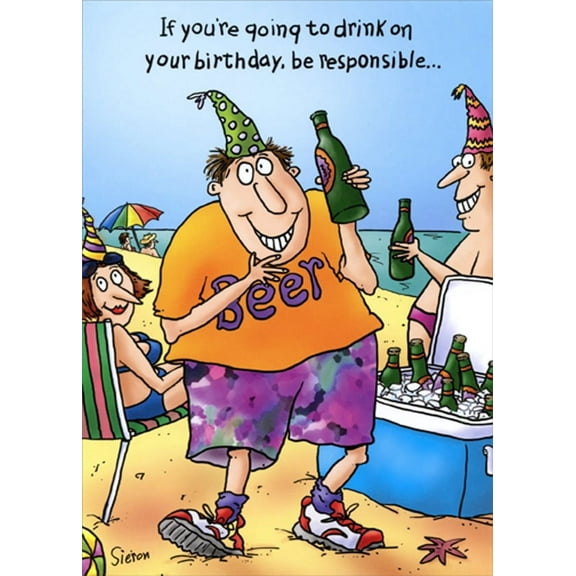 Oatmeal Studios Man on Beach with Beer Funny / Humorous Masculine Birthday Card for Him / Man