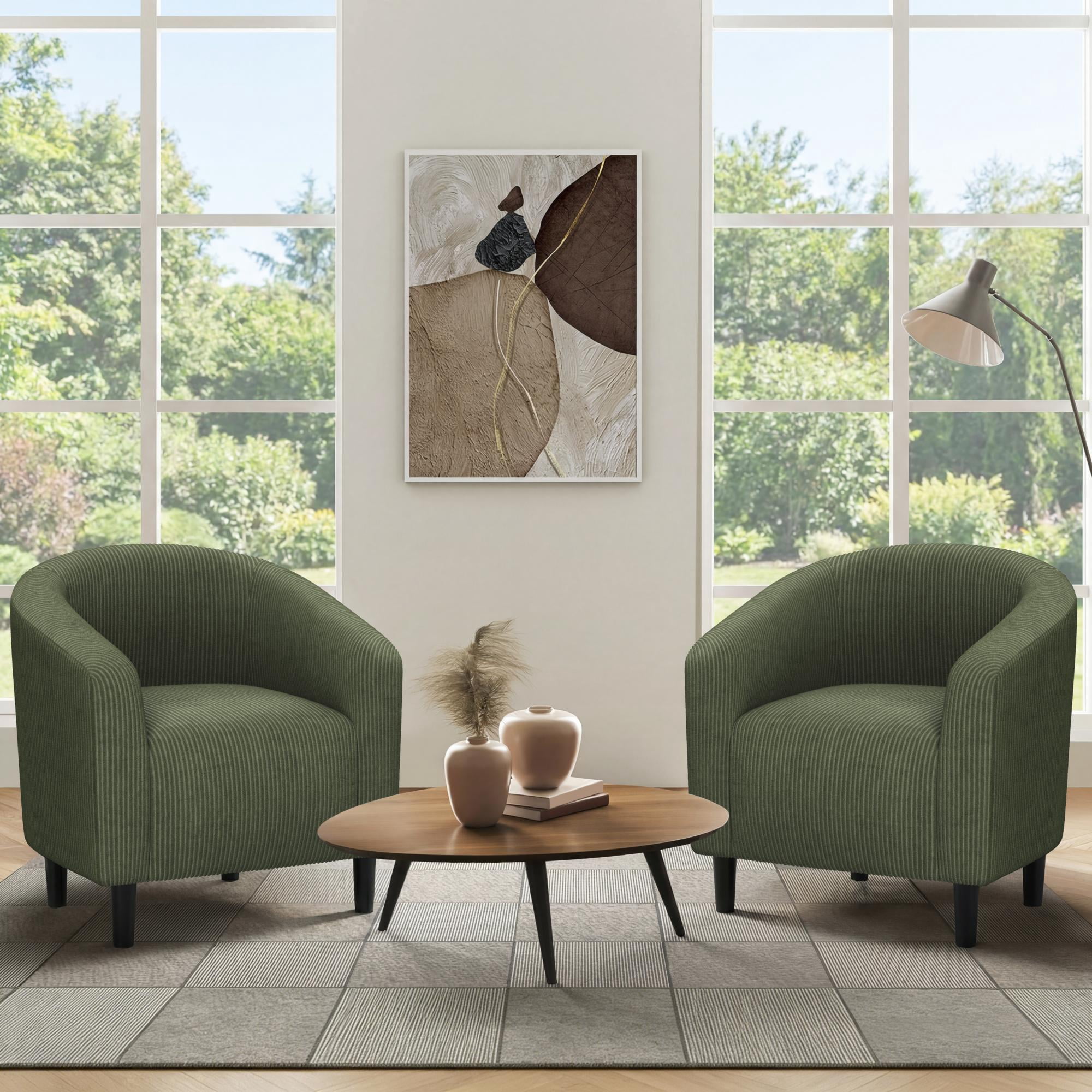 Renwick Upholstered Corduroy Accent Chair for Living Room, Set of 2, Dark Green