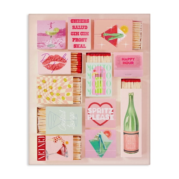 Glam Cocktails Retro Matches Canvas Wall Art, design by Lil' Rue