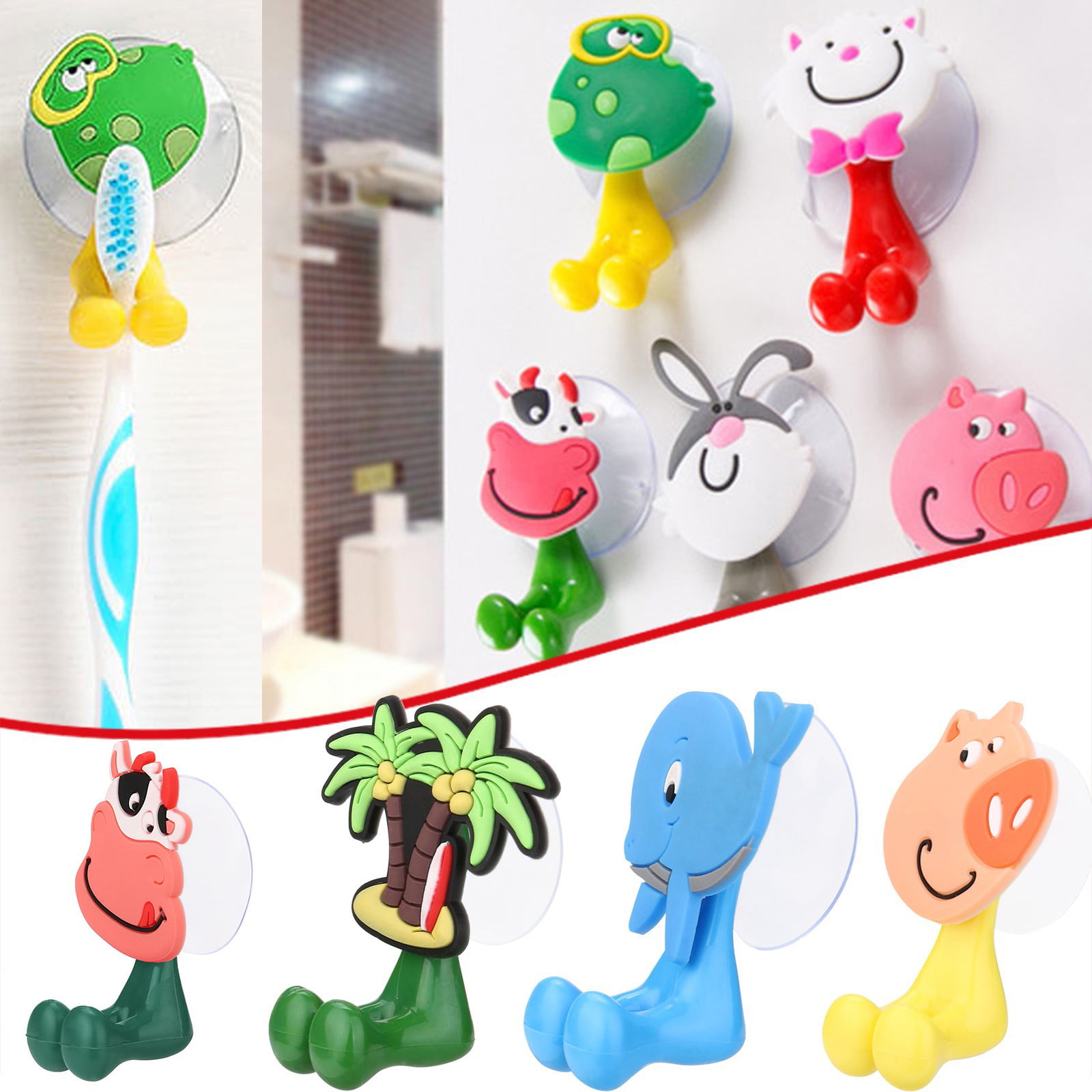 Newest 3D Cartoon Animal Sucker Toothbrush Wall Holder Suction Cup Bathroom LP