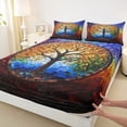 thumbnail image 3 of Homewish Tree Of Life Multicolor Queen 4-Piece Reversible Adult Ultra Soft Art Glass Sheet Set, 3 of 7