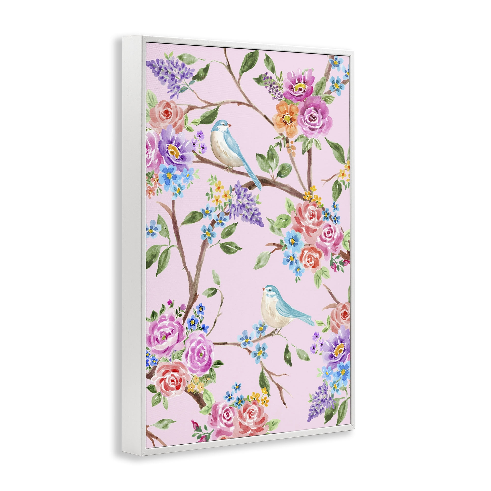 Stupell Industries Pink & Blue Spring Florals White Framed Giclee Art, design by Corinne Haig