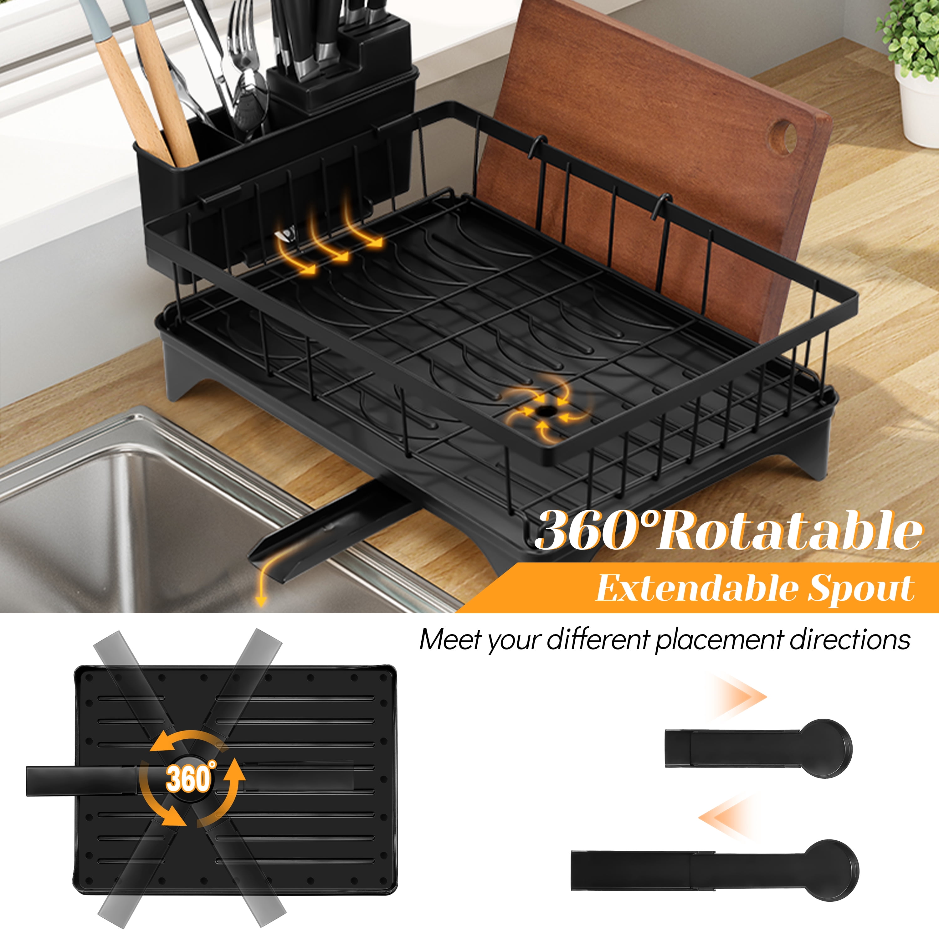 Vesteel 2-Tier Dish Drying Rack, Stainless Steel Dish Rack with Drainboard for Kitchen Counter, Rustproof Dish Drainer for Sink, Space Saving