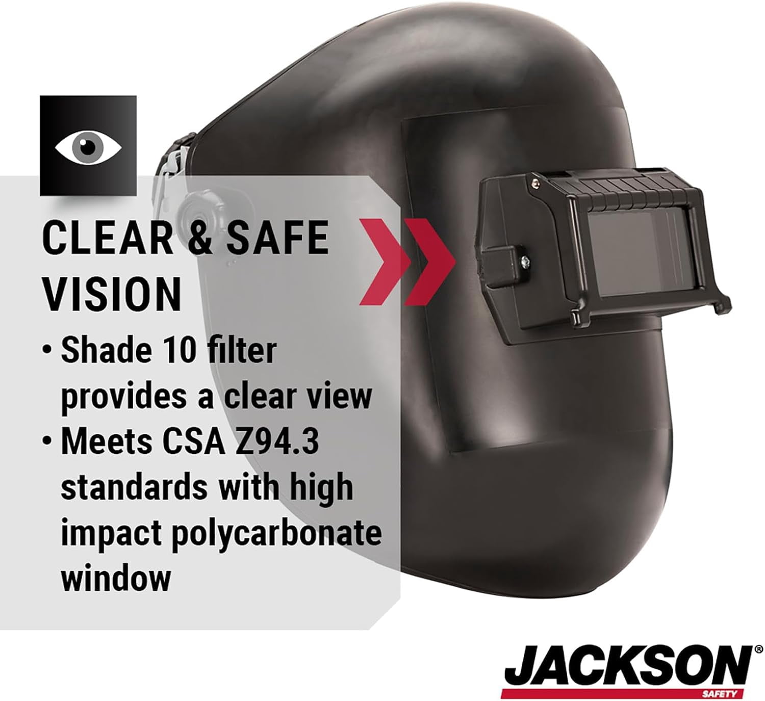 Jackson Safety Welding Helmet - Passive - Super Tuff Nylon - Lift Front - 2" x 4.25" Viewing Area - Shade 10 - 370 Speed Dial Headgear - Black - 280PL Series