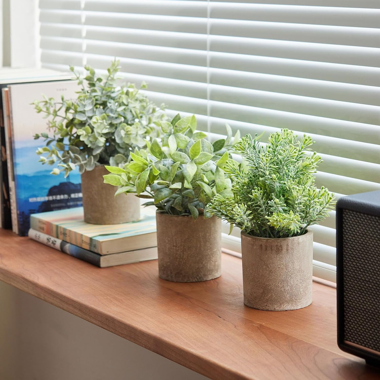 Small Fake Plants in Potted Faux Plant 3 Packs Artificial Eucalyptus House Plants Greenery for Centerpieces Indoor Home Bathroom Office Desk Decor,Living Room Decor and Accessories