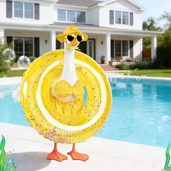 Porch Goose Bikini Summer Outfit for 23-inch Lawn Statue, 5-Piece Set with Swimsuit, Floatie, Hat and Sunglasses