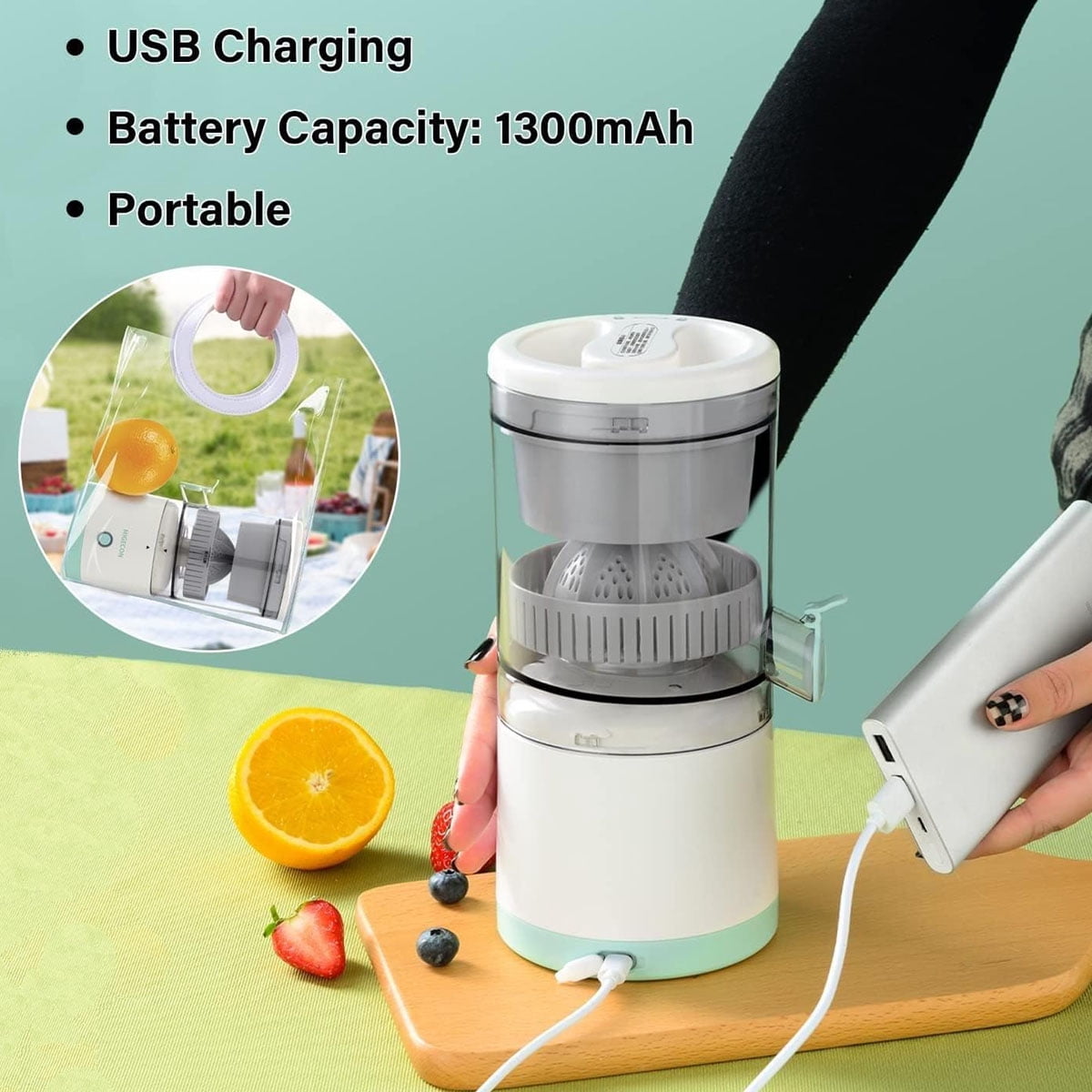 Yiliangx Portable Citrus Juicer,Orange Juicer Machine, Wireless Electric Citrus Juicer for Orange, Lemon, Grapefruit,7.2V