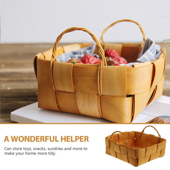SWETRACE Khaki Wood Small Bread and Handled Storage Basket for Living Room Organization 1 Piece