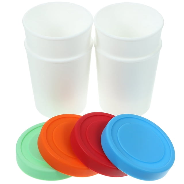 EIGTHTAIL 4 Pcs Ice Cream Cup Dessert Cups Freezer Silicone with Lid Container Condiment Containers Freezing Yogurt Round