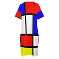 thumbnail image 4 of Piet Mondrian Composition 2 Color Block con bolsillo suelto rojo amarillo y azul vestido de vendaje para mujer, 4 of 6