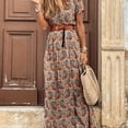 thumbnail image 1 of Vestido maxi largo floral de manga corta para mujer, vestido casual de noche de fiesta boho para mujer, ropa de mujer, 1 of 4