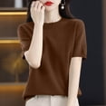 thumbnail image 4 of Dwellite Womens Short Sleeve Sweaters Knitted Round Neck Sweater Shirts Business Casual Work Tops 2026 Summer Solid Clothes Coffee XL, 4 of 5