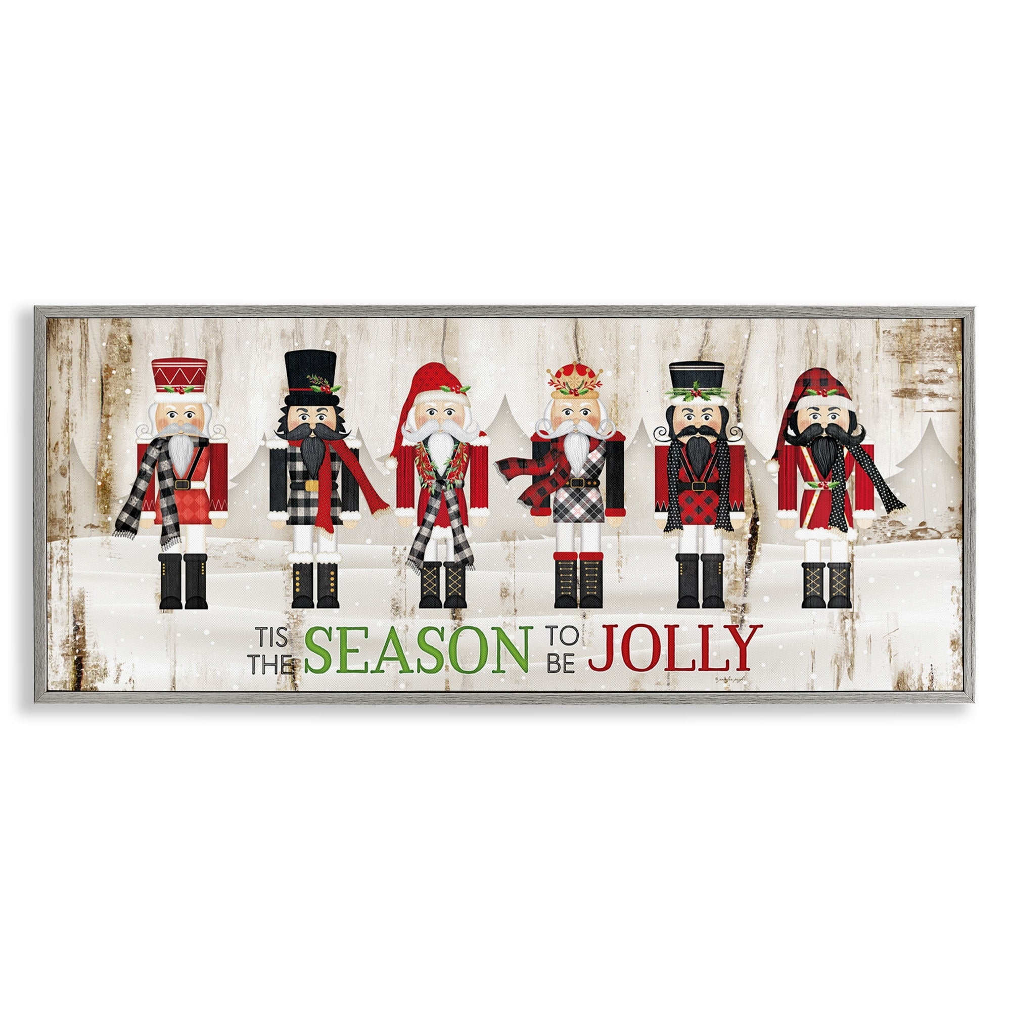 Stupell Industries To Be Jolly Festive Phrase Winter Christmas Nutcrackers Inspirational Painting Gray Framed Art Print Wall Art, 10 x 24