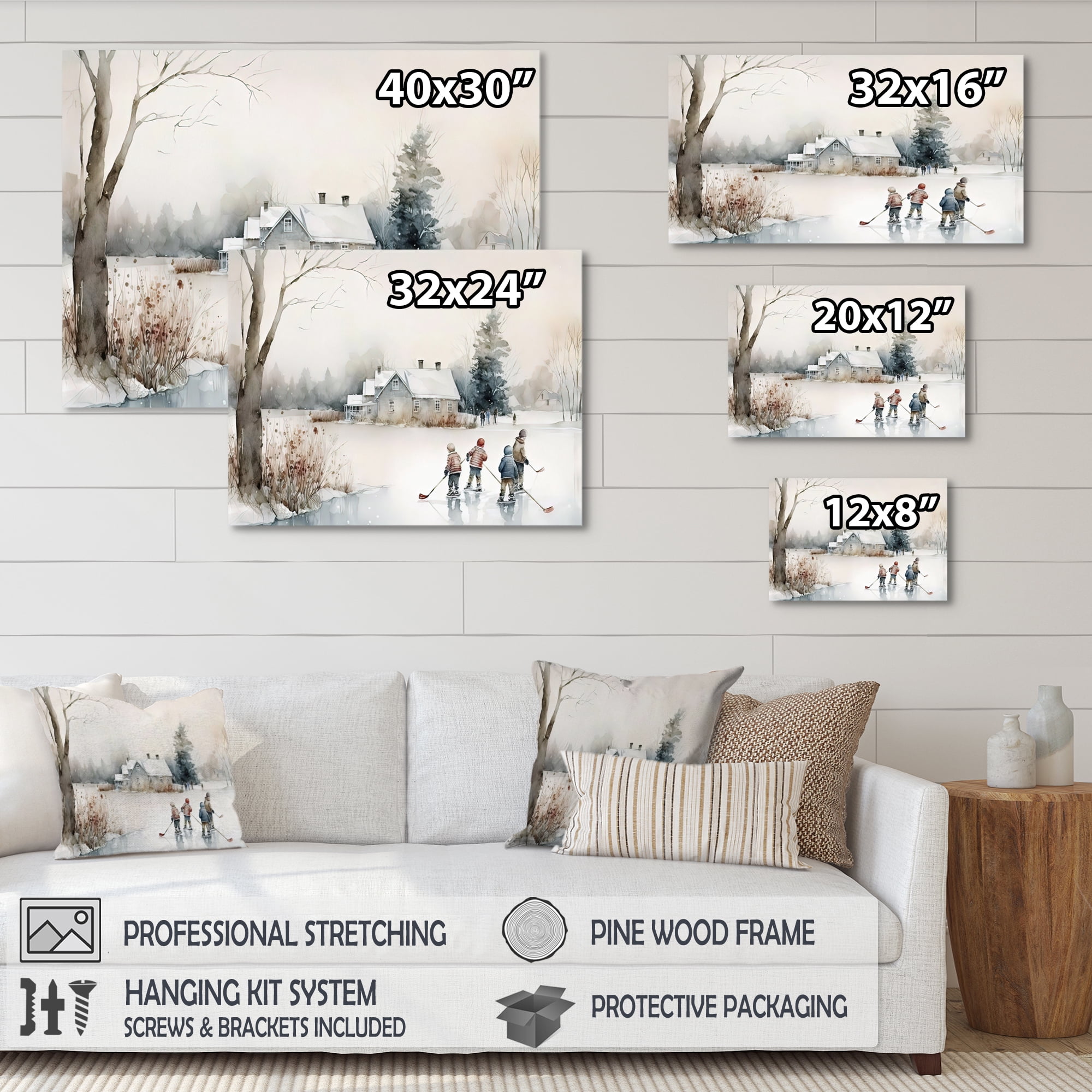 Designart Kids Playing Hockey In Winter II Canvas Wall Art