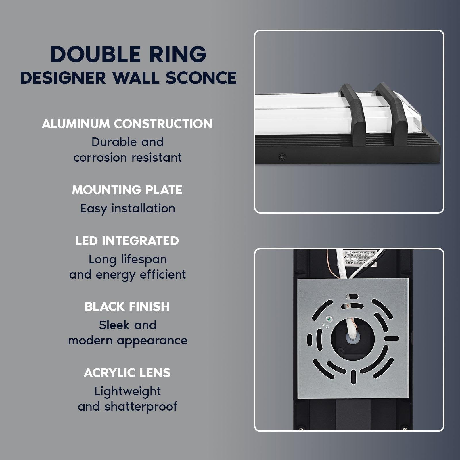 Luxrite LED Outdoor Wall Light, 23.62in Modern Wall Sconce, 3CCT 3000K 4000K 5000K, 20W, Aluminum, IP65 Waterproof