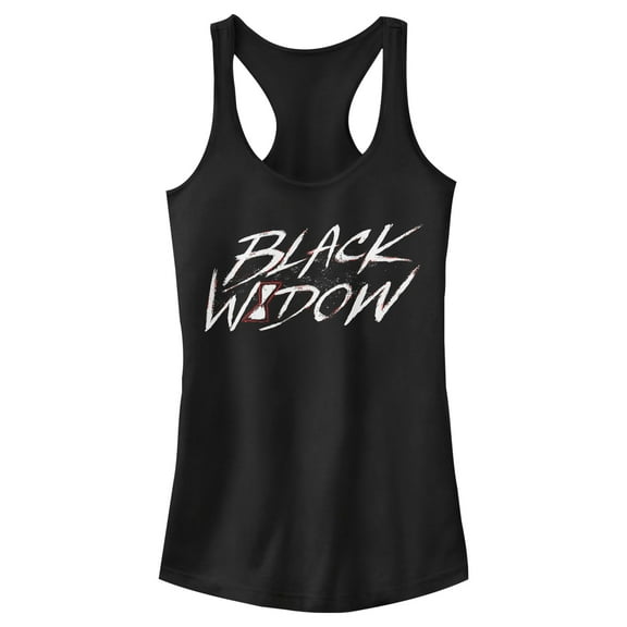 Junior's Marvel Black Widow Chalk Logo Racerback Tank Top Black X Small