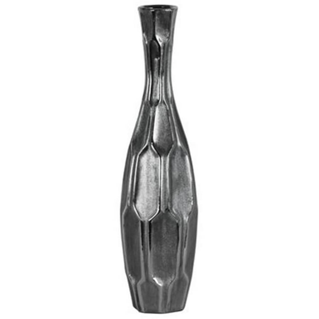 Grand Vase Rond en Céramique avec Long Cou, Argent