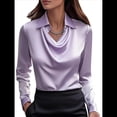 thumbnail image 2 of Camisas Elegantes de Larga con Cuello de Color Liso para Mujer, Camisetas Formales de Trabajo, Blusas Casuales de Oficina Púrpura XXL, 2 of 6