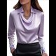thumbnail image 2 of Camisas Elegantes de Larga con Cuello de Color Liso para Mujer, Camisetas Formales de Trabajo, Blusas Casuales de Oficina Púrpura S, 2 of 6