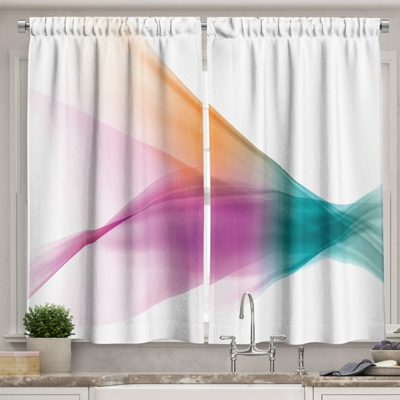 Ambesonne Abstract Lines Kitchen Curtains, Fantasy Stripes Art, 55"x36", Dark Peach and Fuchsia