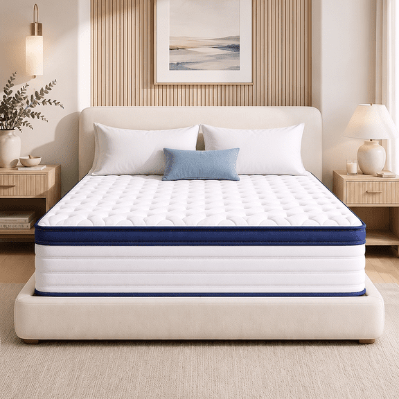 Queen Size Mattress with Balanced Medium Feel, UHOMEPRO 12 Inch Hybrid Mattress with Gel Memory Foam in a Box, Colchon Queen Size with Motion Isolation & Strong Edge Support, Blue