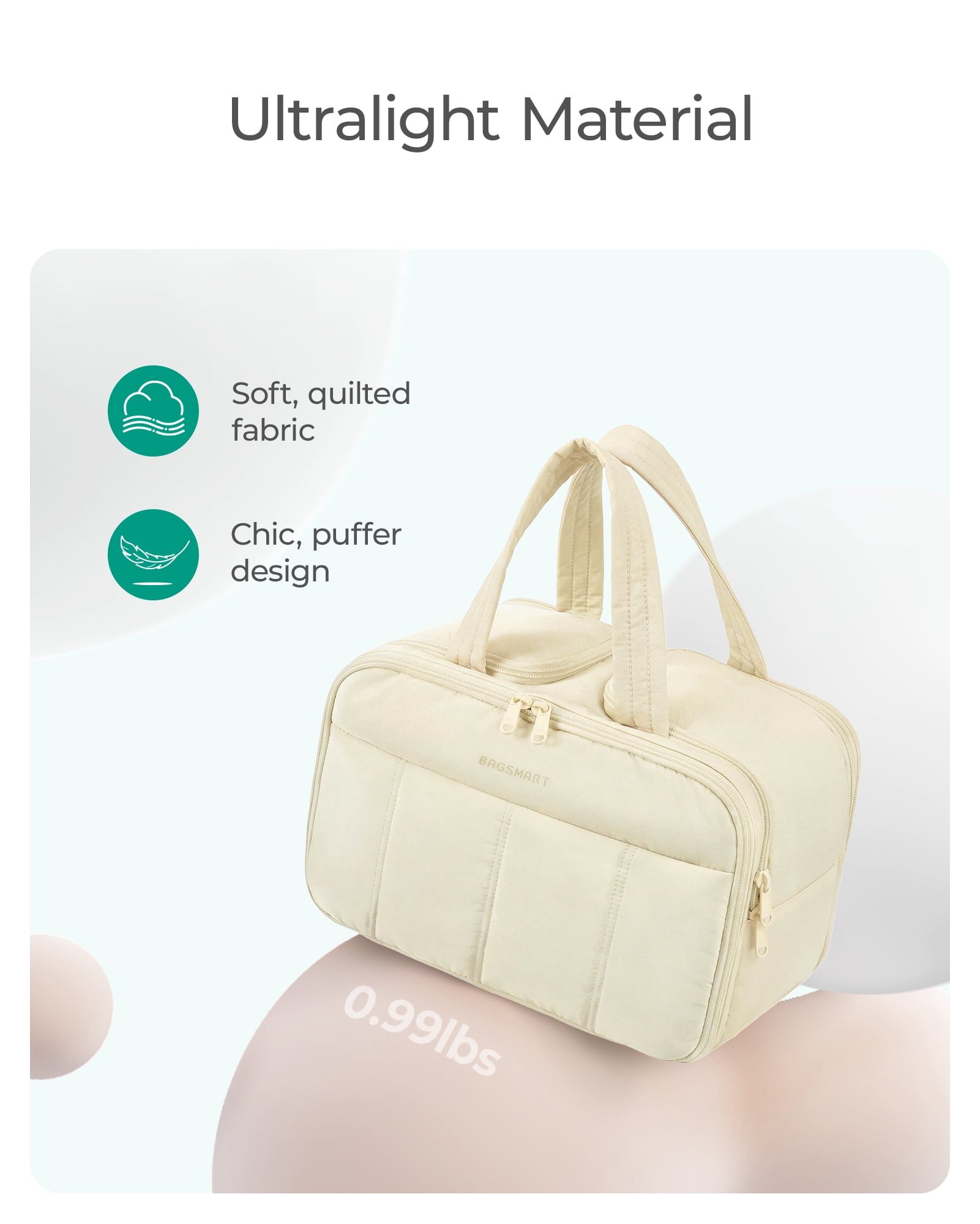 BAGSMART Travel Toiletry Bag, Puffy Large Toiletry Bag for Women, Lightweight Cosmetic Makeup Bag Organizer with Handle for Traveling, Accessories, Essentials, Toiletries, Camel