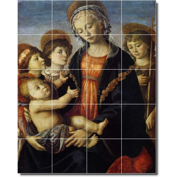 Ceramic Tile Mural-Sandro Botticelli Religious Backsplash Tile Mural 19. 17" w x 21.25" h using (20) 4.25 x 4.25 ceramic tiles