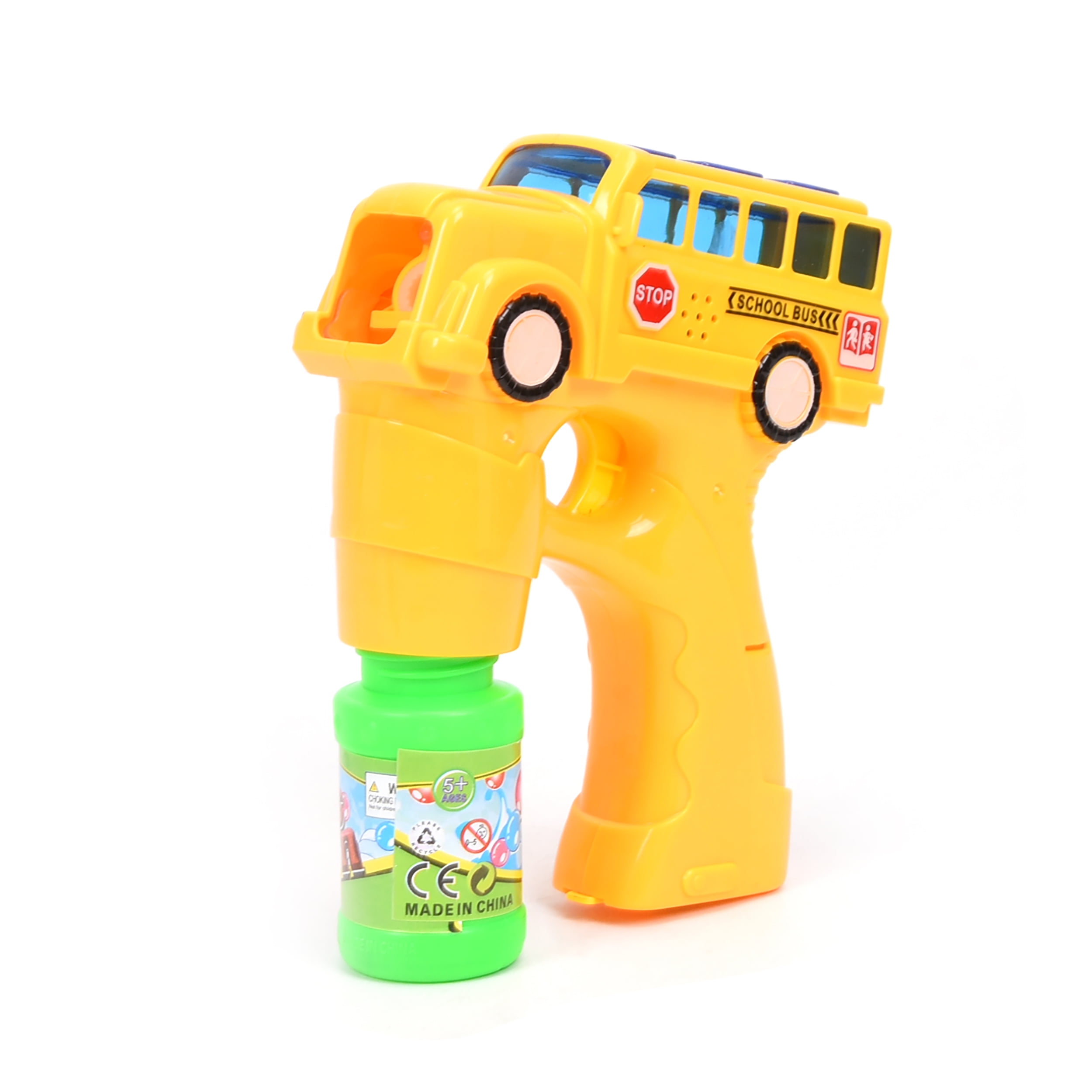 WonderPlay Wonder Bubble School Bus Bubble Gun With Lights & Sounds + 2 Refill Bottles Yellow