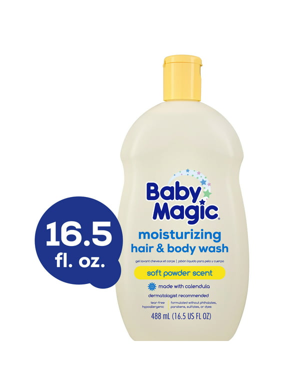 Baby Magic Tear-Free Gentle Hair & Body Wash for Infants, Soft Powder Scent, Hypoallergenic, 16.5 oz