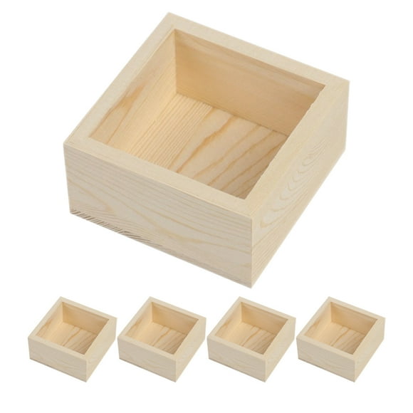 5PCS Unfinished Wood Boxes DIY Multi-Functional Plant Storage Square Box for Succulents Indoor Plants Crafts and Home Decor