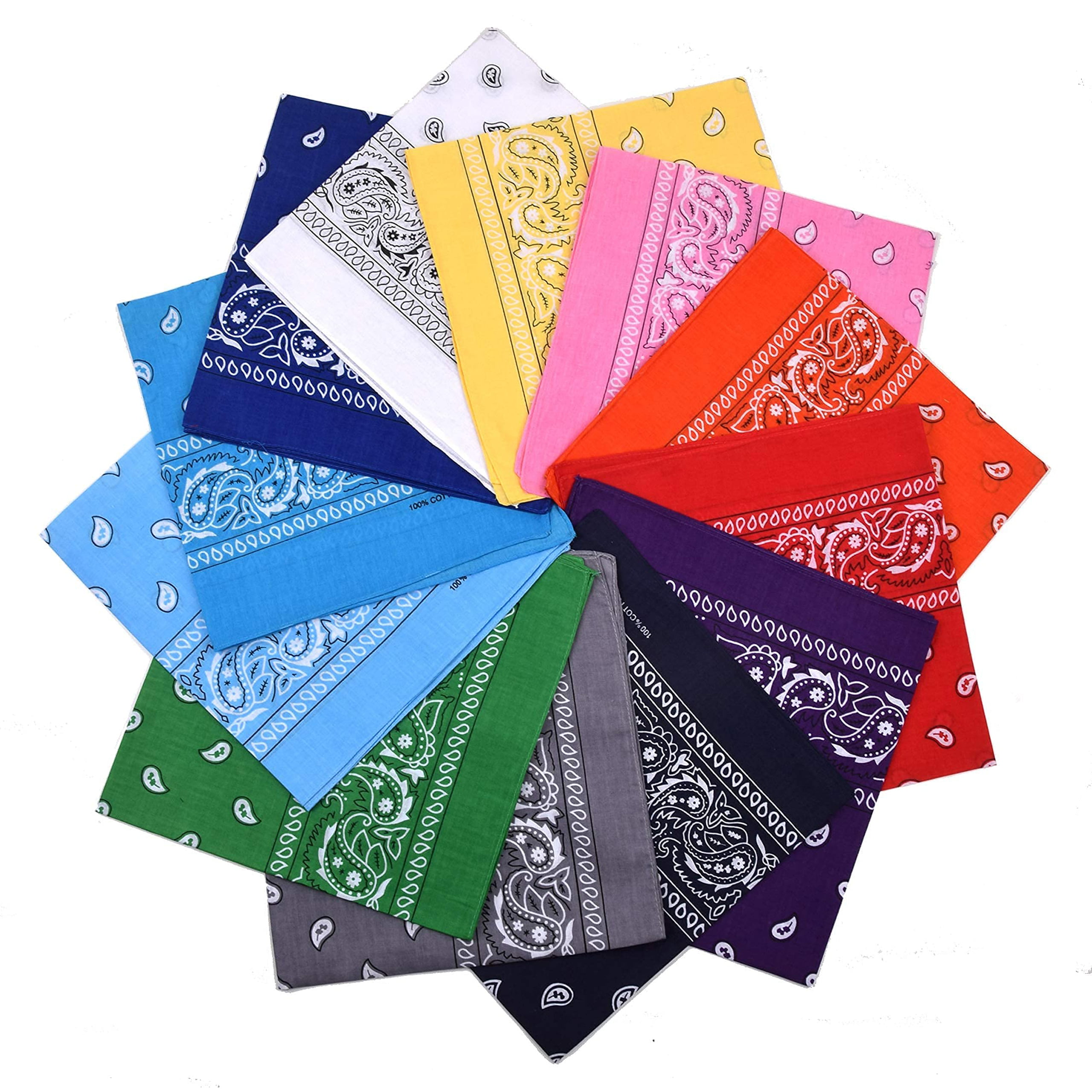 Colors Non Fading Paisley Bandanas 22 x 22 IN Large Pack of 12 100 % COTTON 12