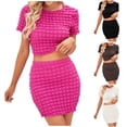 thumbnail image 1 of SMihono Robe d'Été Grande Taille pour Femmes 2023 Été Couleur Unie Mode Col Rond Manches Courtes Débardeur Jupe Courte Ensemble Ensemble Deux Pièces, 1 of 9