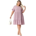 thumbnail image 3 of DARING DIVA Plus Size Ruffle Short Sleeve A Line Midi Casual Dress 1X Pink, 3 of 6
