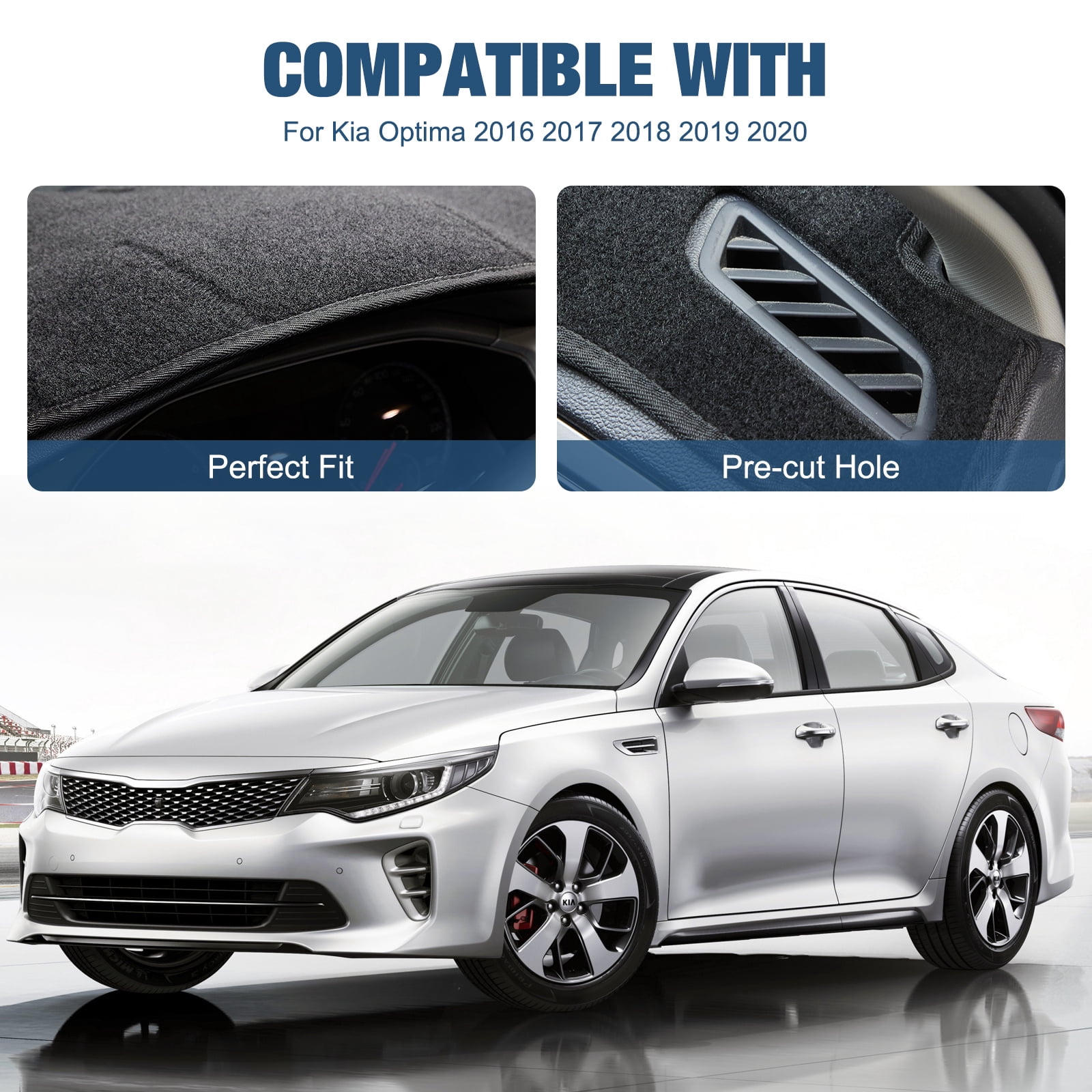 SPEEDWOW Dash Cover for 2016–2020 Kia Optima, Sun Protection Anti-Vertigo Mat Blanket, Dustproof Non-Slip Dashboard Cover, Black