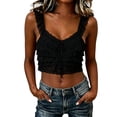 thumbnail image 4 of Fewfanhot Tops for Women Lace Trim Button Down Sleeveless Ruffle Crop Vest Going Out Coquette Shirt, 4 of 5