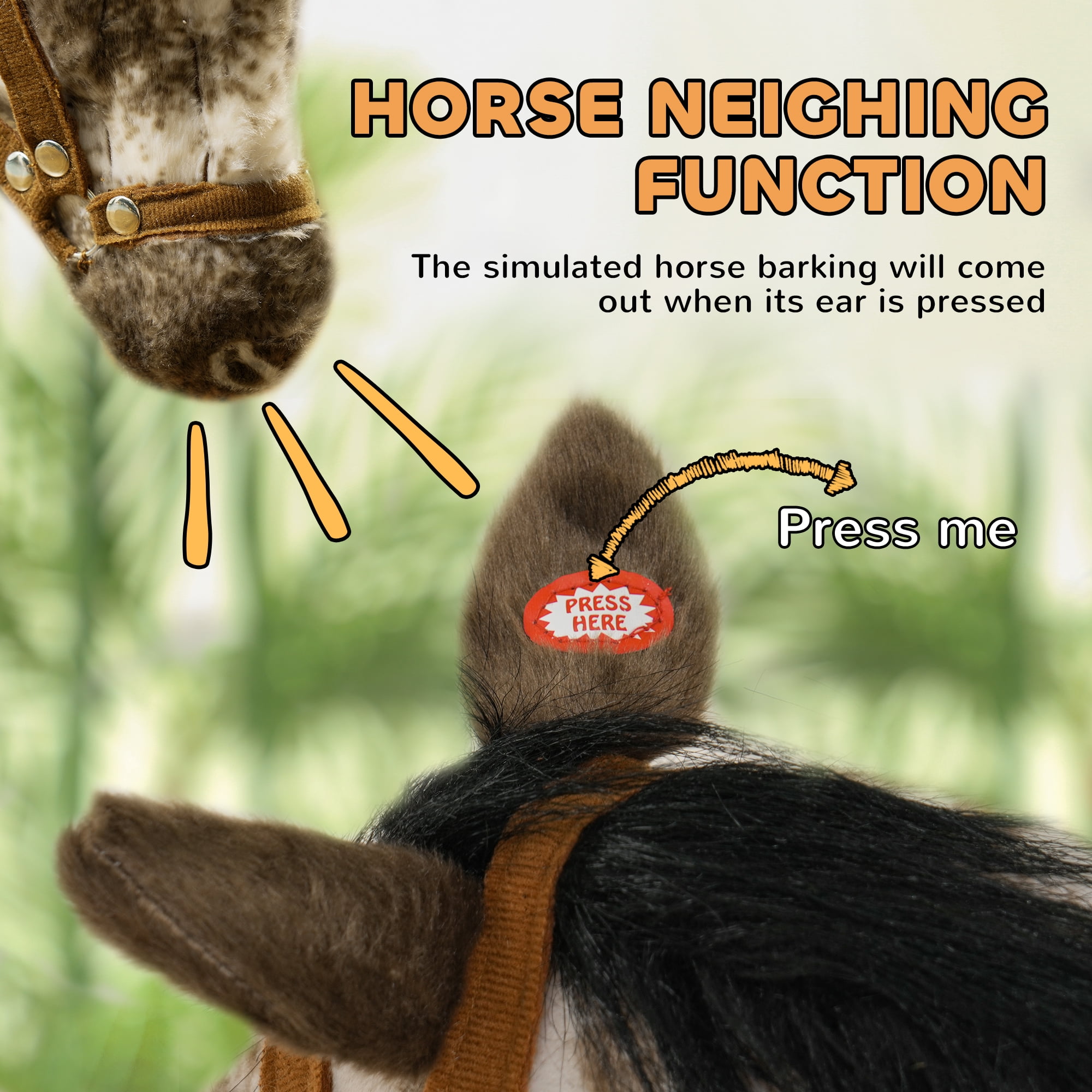 Qaba Ride on Horse, Riding Horse with Neighing Sound, Saddle, Ride on Animal for Kids Boys Girls 3-8 Years Old, Brown
