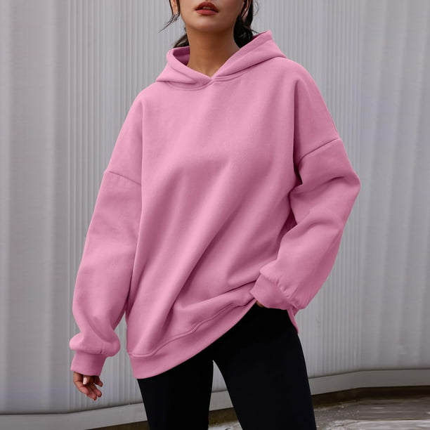 Mujer Sudadera con capucha lisa Estilo deportivo Color solido Casual Hombro caido Traje de calle Walmart en linea