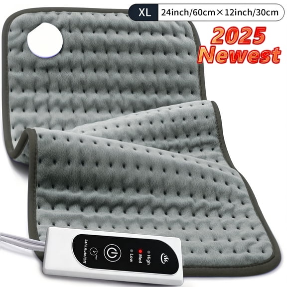 Electric Heating Pad for Back and Neck, 6 Heat Settings, 4 Timers, Dry/Moist Heat & Auto Shut off, 12 x 24 in, Light Gray, 1 Pack