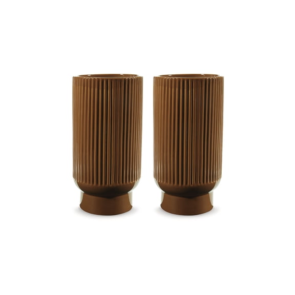 Signature Design by Ashley Avalyah Burnt Umber Ceramic Decorative Vase Set of 2 - Medium 12" Indoor/Outdoor Planter, Casual Earthy Home Decor